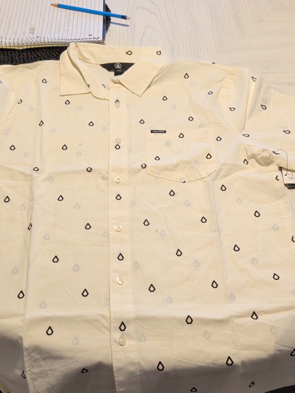 Volcom Men’s Cream Short-Sleeve Button-Down Shirt with Droplet Print